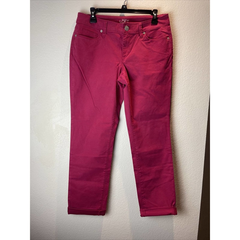 Ann taylor loft, curvy / straight pink jeans , stretchy, size 29 / 8